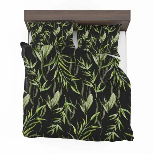 Green Tropical Leaves On Dark Bedding Set 2