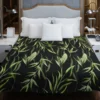 Green Tropical Leaves On Dark Duvet Cover