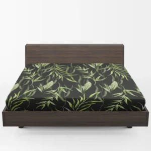 Green Tropical Leaves On Dark Fitted Sheet 1