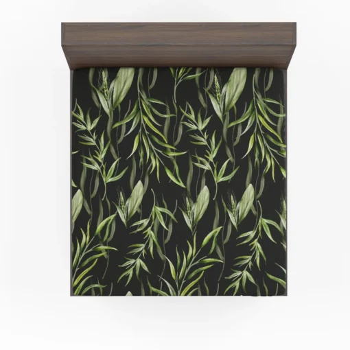 Green Tropical Leaves On Dark Fitted Sheet