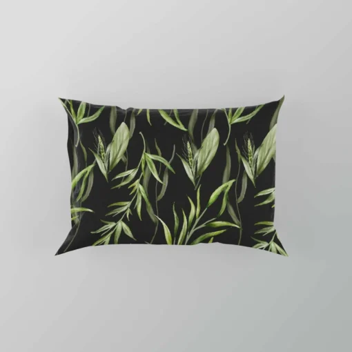 Green Tropical Leaves On Dark Pillow Case