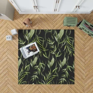 Green Tropical Leaves On Dark Rug