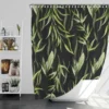 Green Tropical Leaves On Dark Shower Curtain