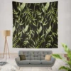 Green Tropical Leaves On Dark Wall Tapestry