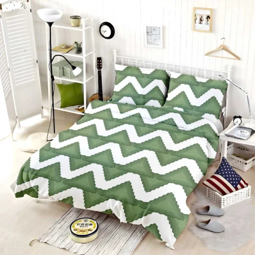 Green Wavy Chevron Bedding Set