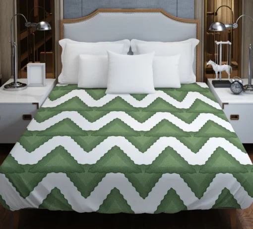 Green Wavy Chevron Duvet Cover