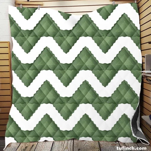 Green Wavy Chevron Quilt Blanket