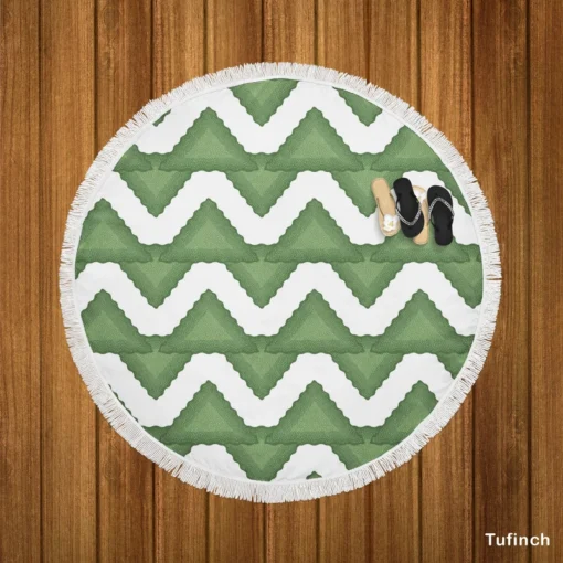 Green Wavy Chevron Round Beach Towel