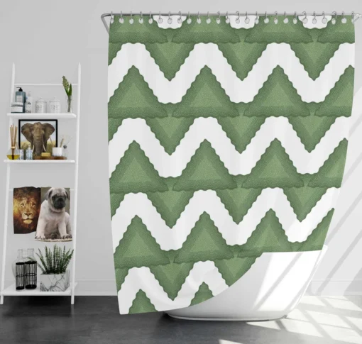 Green Wavy Chevron Shower Curtain