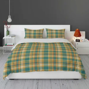 Green Yellow Checkered Stripes Pattern Bedding Set 1