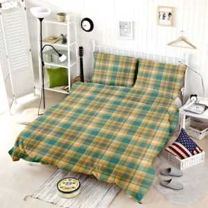 Green Yellow Checkered Stripes Pattern Bedding Set