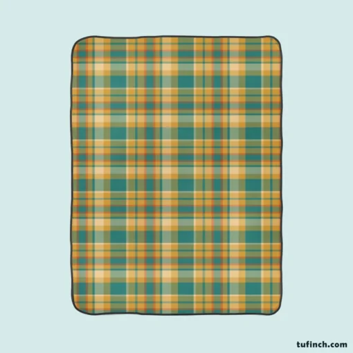 Green Yellow Checkered Stripes Pattern Fleece Blanket 1