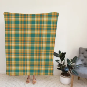 Green Yellow Checkered Stripes Pattern Fleece Blanket