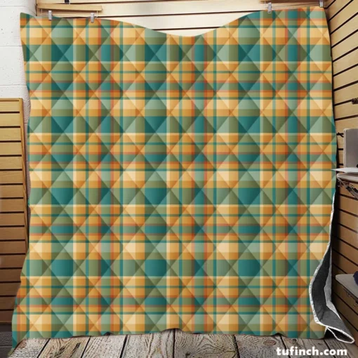 Green Yellow Checkered Stripes Pattern Quilt Blanket