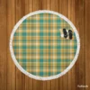 Green Yellow Checkered Stripes Pattern Round Beach Towel