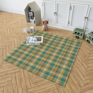 Green Yellow Checkered Stripes Pattern Rug 1