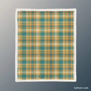 Green Yellow Checkered Stripes Pattern Sherpa Fleece Blanket 1