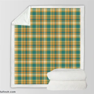 Green Yellow Checkered Stripes Pattern Sherpa Fleece Blanket