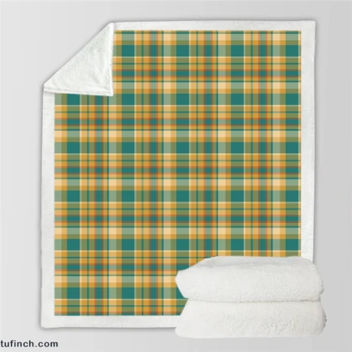 Green Yellow Checkered Stripes Pattern Sherpa Fleece Blanket