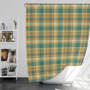 Green Yellow Checkered Stripes Pattern Shower Curtain