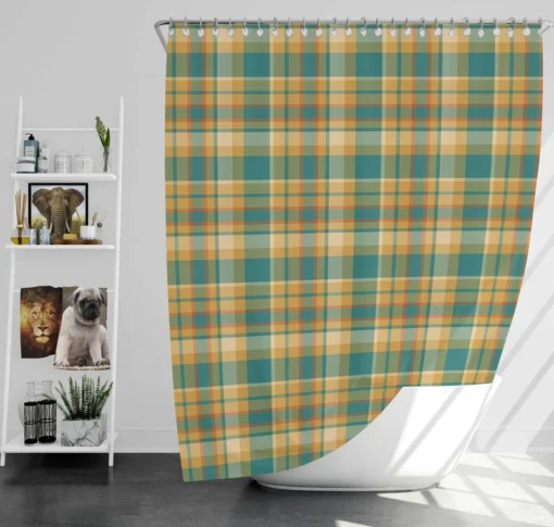 Green Yellow Checkered Stripes Pattern Shower Curtain