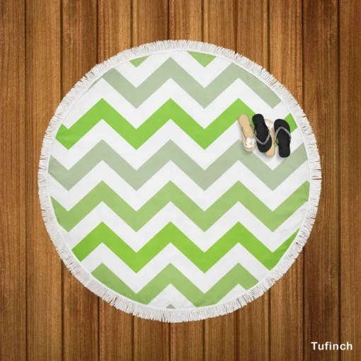 Green Zigzag Pattern Round Beach Towel