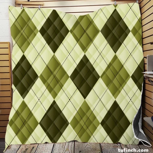 Greenish Diamond Style Argyle Pattern Quilt Blanket