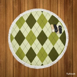 Greenish Diamond Style Argyle Pattern Round Beach Towel