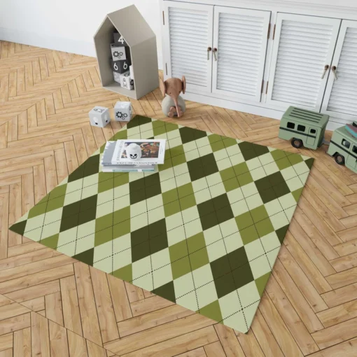 Greenish Diamond Style Argyle Pattern Rug 1