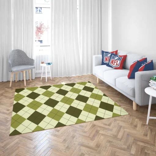 Greenish Diamond Style Argyle Pattern Rug 2