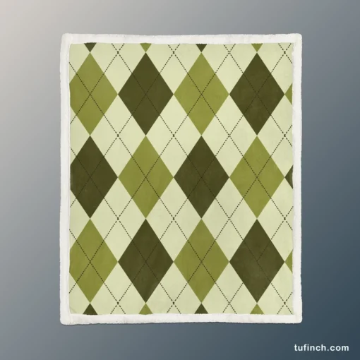 Greenish Diamond Style Argyle Pattern Sherpa Fleece Blanket 1