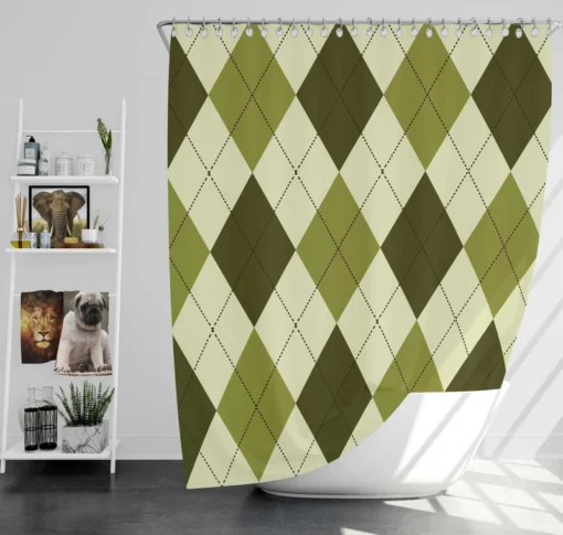 Greenish Diamond Style Argyle Pattern Shower Curtain