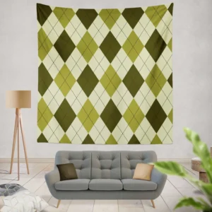 Greenish Diamond Style Argyle Pattern Wall Tapestry