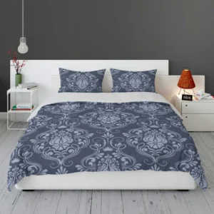 Grey Chateau Damask Smalt Blue Bedding Set 1