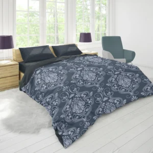 Grey Chateau Damask Smalt Blue Duvet Cover 1