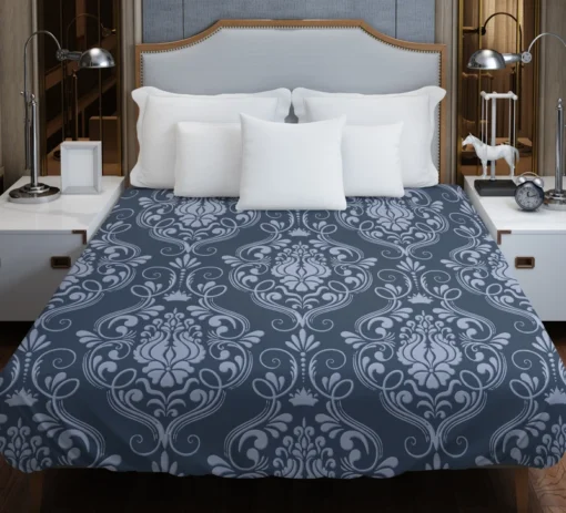 Grey Chateau Damask Smalt Blue Duvet Cover