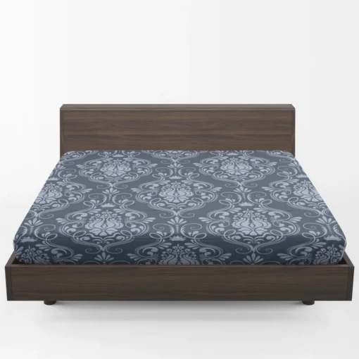 Grey Chateau Damask Smalt Blue Fitted Sheet 1