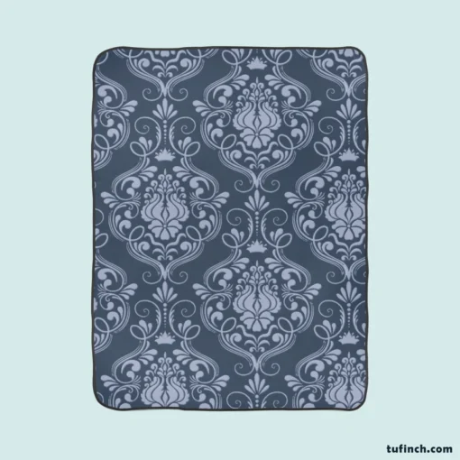 Grey Chateau Damask Smalt Blue Fleece Blanket 1