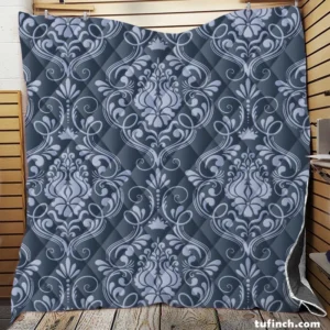 Grey Chateau Damask Smalt Blue Quilt Blanket