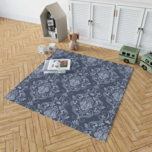 Grey Chateau Damask Smalt Blue Rug 1