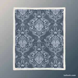 Grey Chateau Damask Smalt Blue Sherpa Fleece Blanket 1