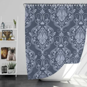 Grey Chateau Damask Smalt Blue Shower Curtain