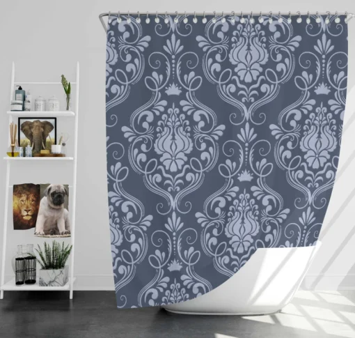 Grey Chateau Damask Smalt Blue Shower Curtain