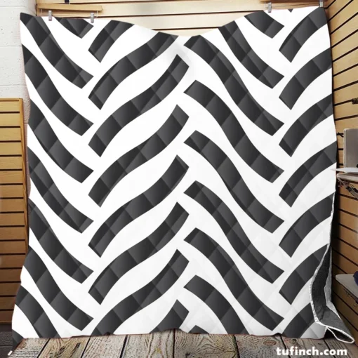 Grey Herringbone Wavy Chevron Quilt Blanket