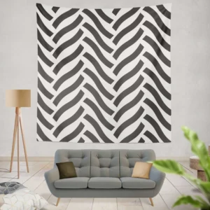 Grey Herringbone Wavy Chevron Wall Tapestry