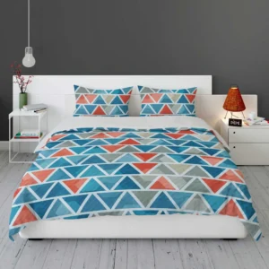 Grey Orange Blue Triangle Bedding Set 1