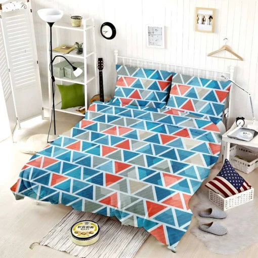 Grey Orange Blue Triangle Bedding Set