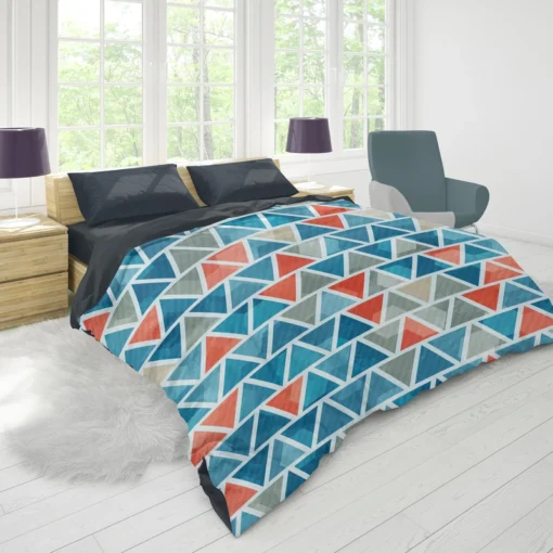 Grey Orange Blue Triangle Duvet Cover 1