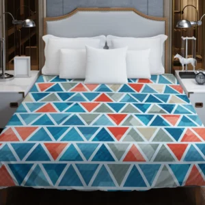 Grey Orange Blue Triangle Duvet Cover