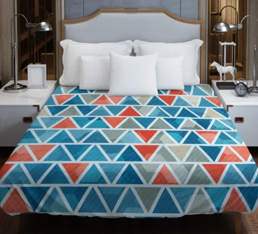 Grey Orange Blue Triangle Duvet Cover